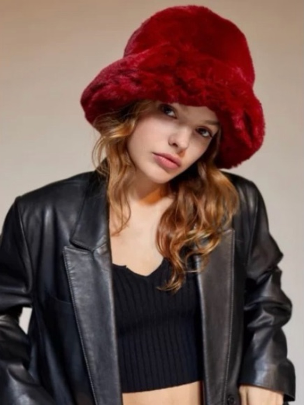 NWOT Urban Outfitters Fluffy Faux Fur Bucket Hat in Maroon